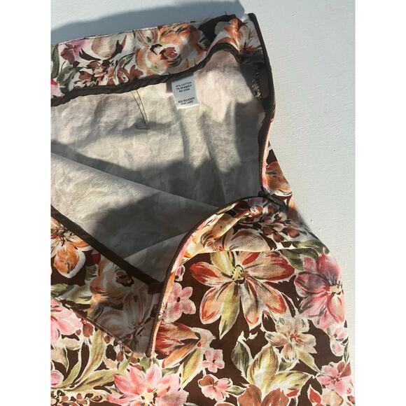 Cato Floral Mini Skirt Brown Pink Ruffle Hem Cotton Blend Size 18 Fairy Cottage - Picture 5 of 10